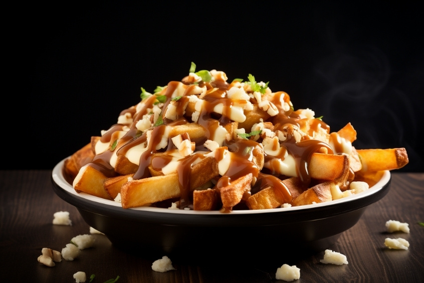 Đĩa poutine truyền thống của Canada gồm khoai tây chiên, phô mai và nước sốt nâu hấp dẫn (Nguồn: Internet)