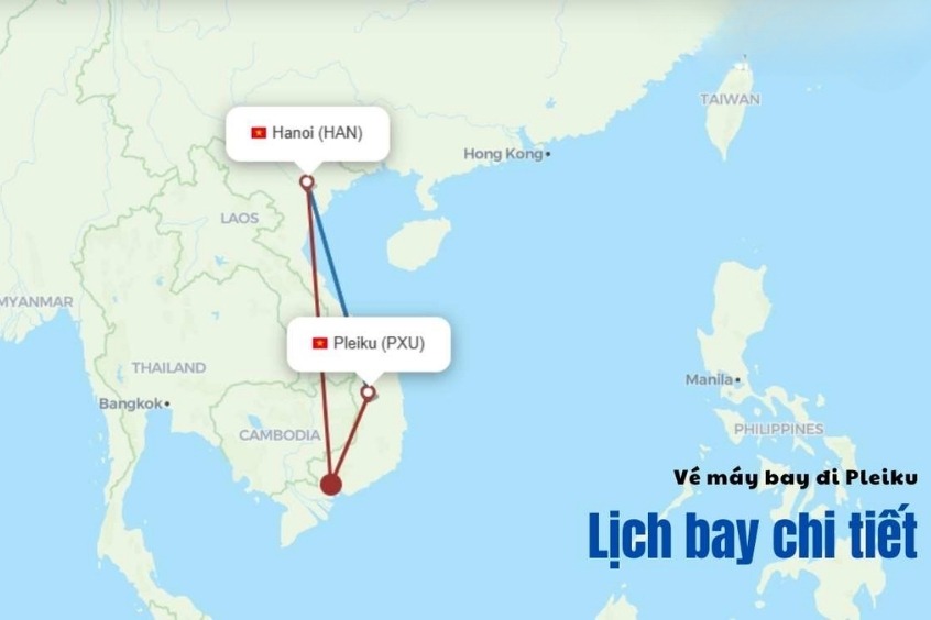 Bản đồ chặng bay từ Hà Nội đi Pleiku