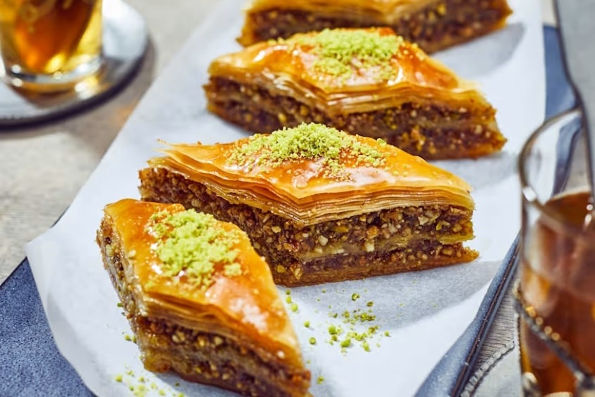 Baklava - Baklava thường được dùng kèm với cà phê hoặc trà