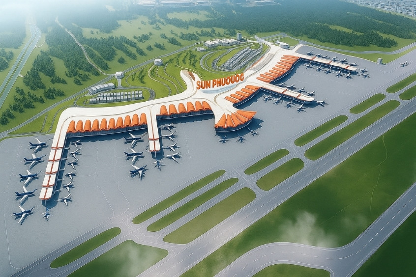 Toàn cảnh sân bay Sun PhuQuoc Airways nhìn từ trên cao (Nguồn: Internet)