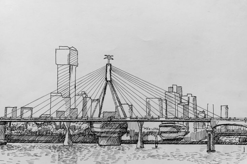 Tranh vẽ nghệ thuật cầu Sông Hàn Đà Nẵng tác phẩm đẹp về biểu tượng thành phố