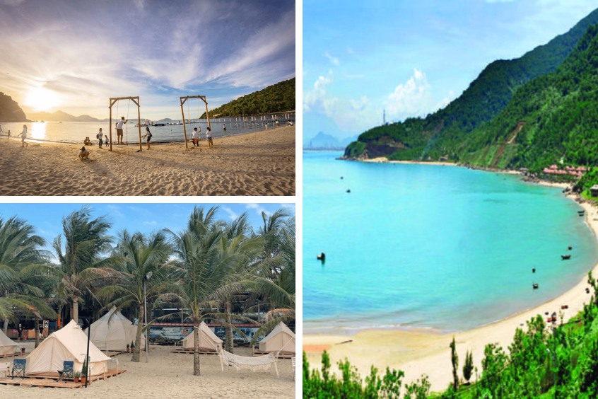Bãi tắm Tiên Sa yên bình với những chiếc lều ven biển và dãy núi Sơn Trà xanh thẫm bao quanh