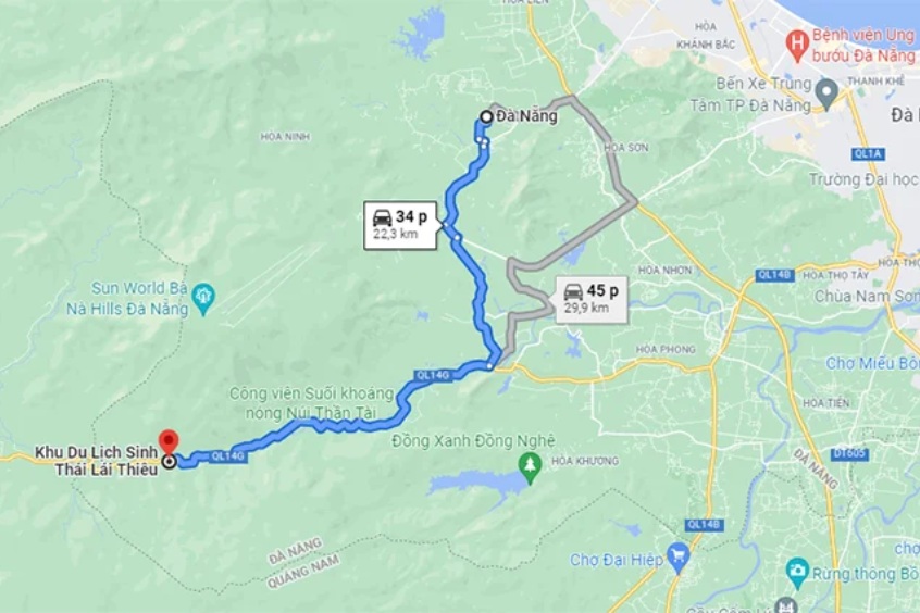 Đường đi đến khu sinh thái Lái Thiêu Đà Nẵng thuận tiện và dễ tìm