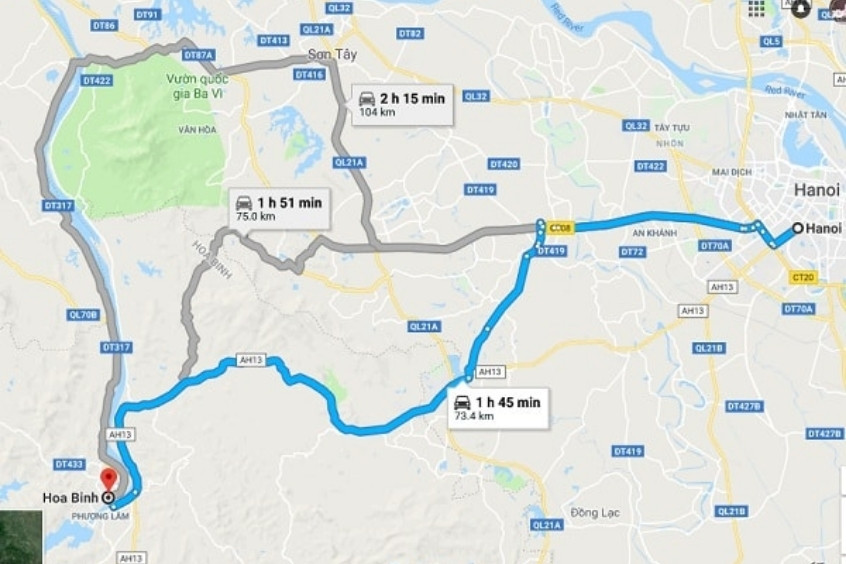 Tuyến đường khuyến nghị đến Hòa Bình
