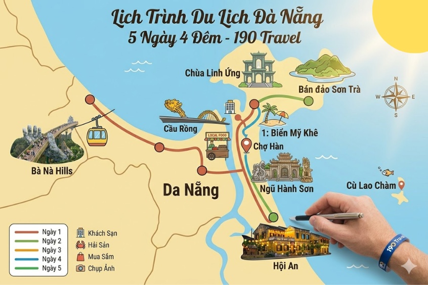 Tổng quan lịch trình du lịch Đà Nẵng 5 ngày 4 đêm giúp bạn dễ dàng hình dung hành trình