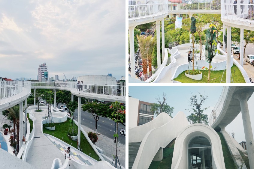 Góc nhìn từ xa của công trình với những đường cong mềm mại và tinh tế