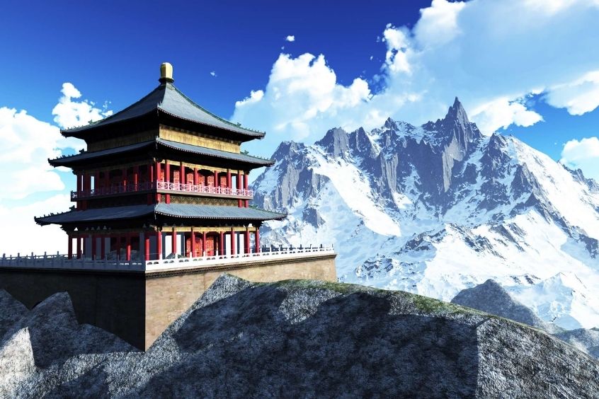 Dãy núi phủ đầy tuyết vào mùa đông ở Bhutan