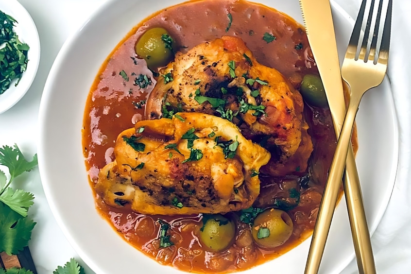 Gà hầm kiểu Cuba Fricassé de Pollo, thịt gà mềm thơm, hầm cùng sốt đặc trưng và rau củ tươi ngon